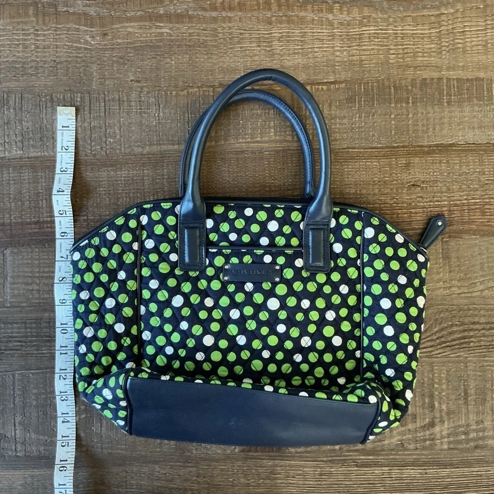 Vera Bradley Large Quilted Tote Bag Navy Green Dot Print